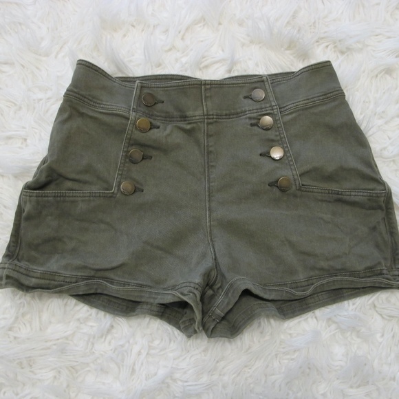 Express Women's Stretch Shortie High Rise Shorts Size 2 army green GUC - Picture 2 of 3